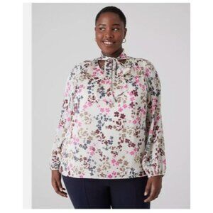 Lane Bryant Womens Size 22 Floral popover Blouse  Tie Neck Long Sleeve new $69